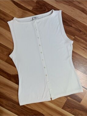 Abercrombie & Fitch Off White Ribbed Button-Front Tank